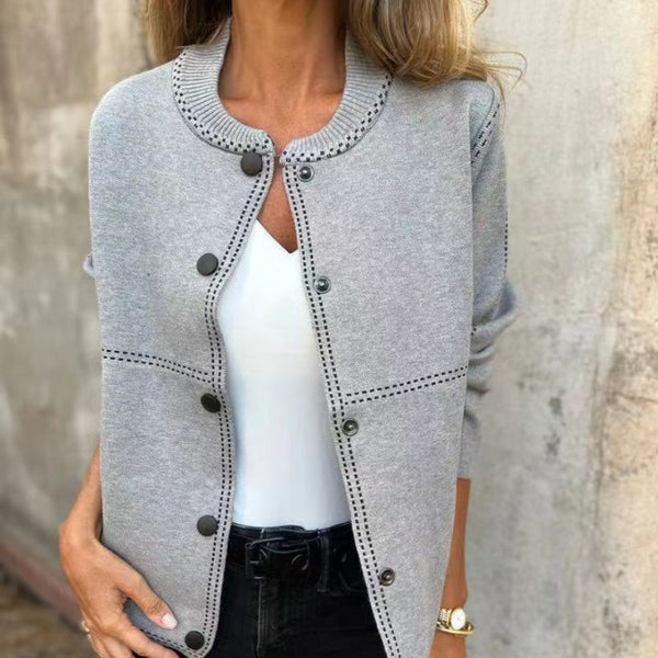 Thea | Chic Round Neck Button Front Cardigan