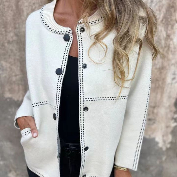 Thea | Chic Round Neck Button Front Cardigan