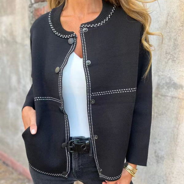 Thea | Chic Round Neck Button Front Cardigan