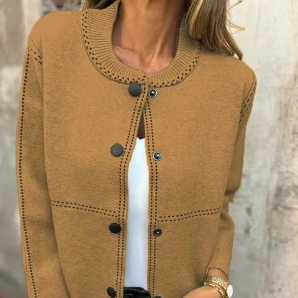 Thea | Chic Round Neck Button Front Cardigan