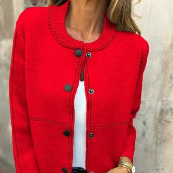 Thea | Chic Round Neck Button Front Cardigan