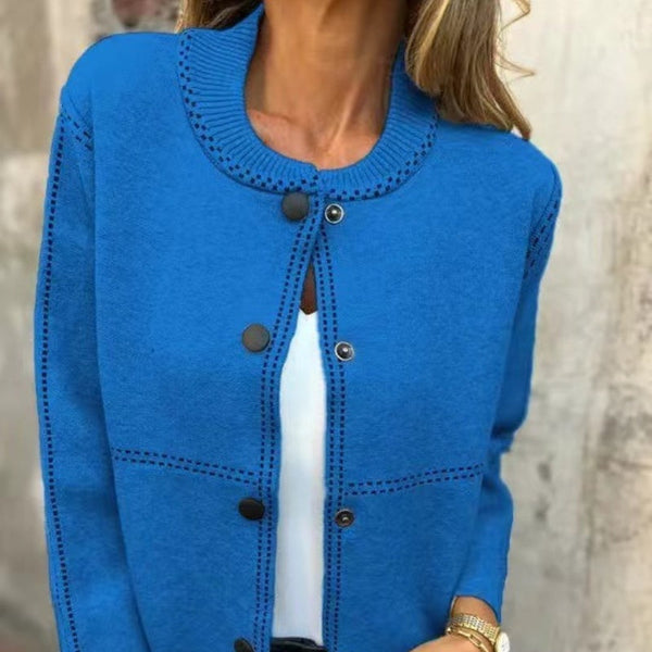 Thea | Chic Round Neck Button Front Cardigan