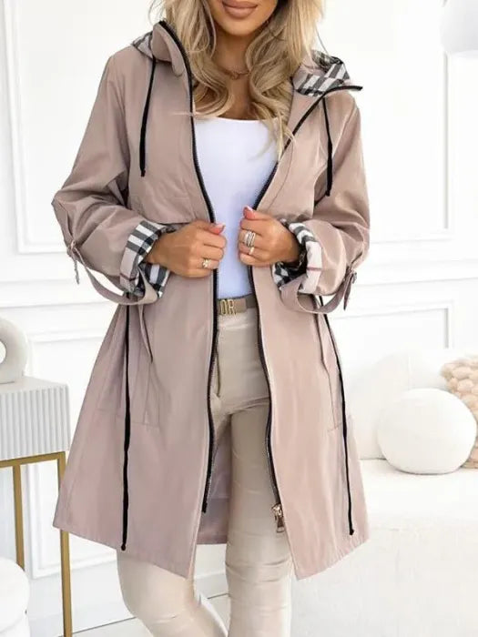 Thea | Stylish Check Trim Hooded Winter Coat