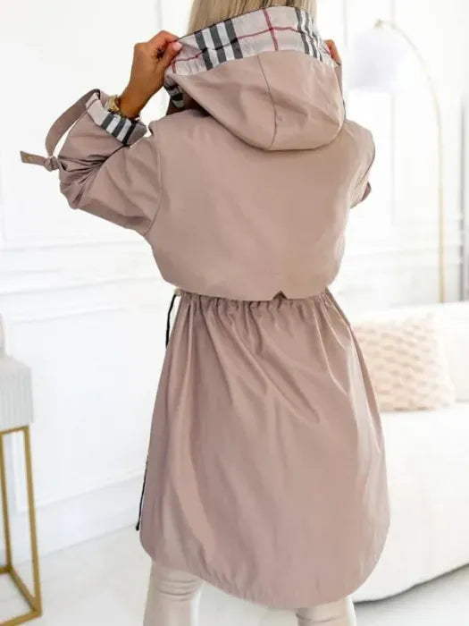 Thea | Stylish Check Trim Hooded Winter Coat