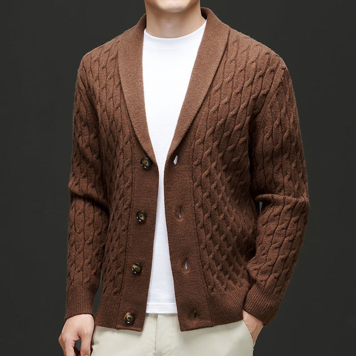 Tommy | Shawl Collar Cable Knit Mens Cardigan