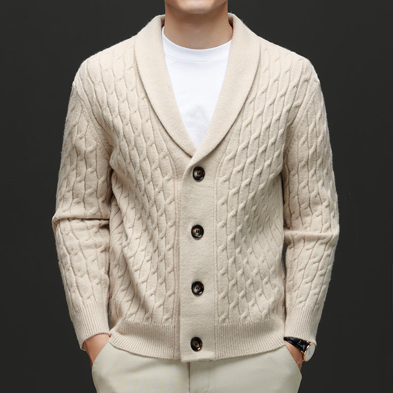 Tommy | Shawl Collar Cable Knit Mens Cardigan