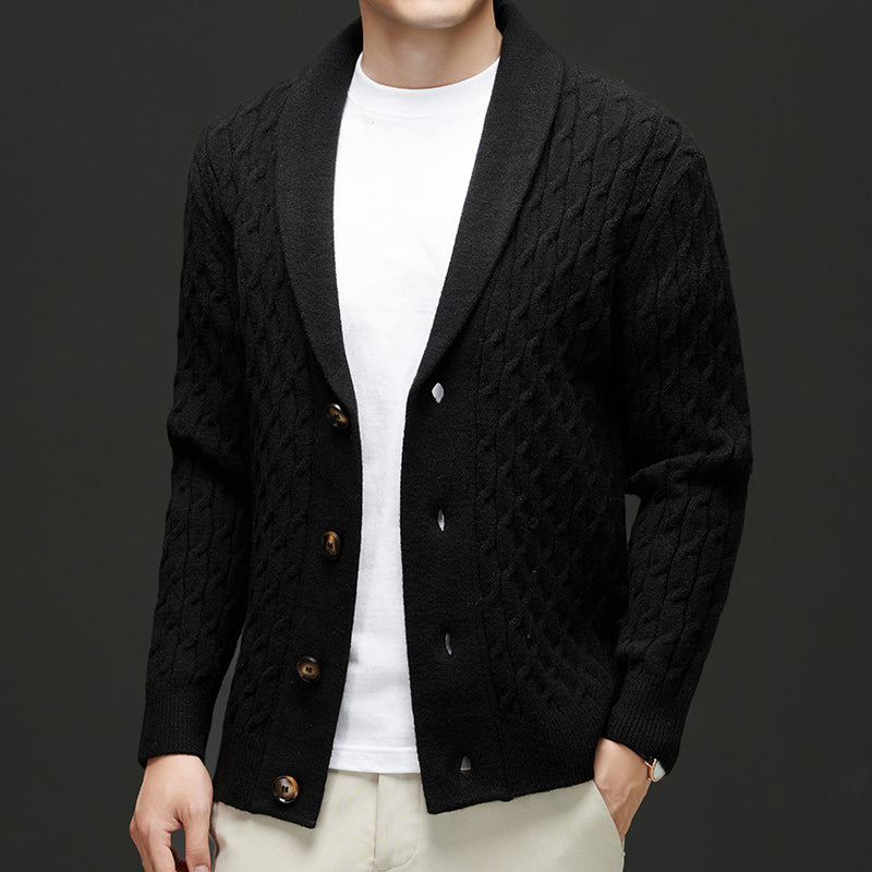 Tommy | Shawl Collar Cable Knit Mens Cardigan