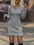 Violet | Chic Cable Knit V-Neck Winter Dress
