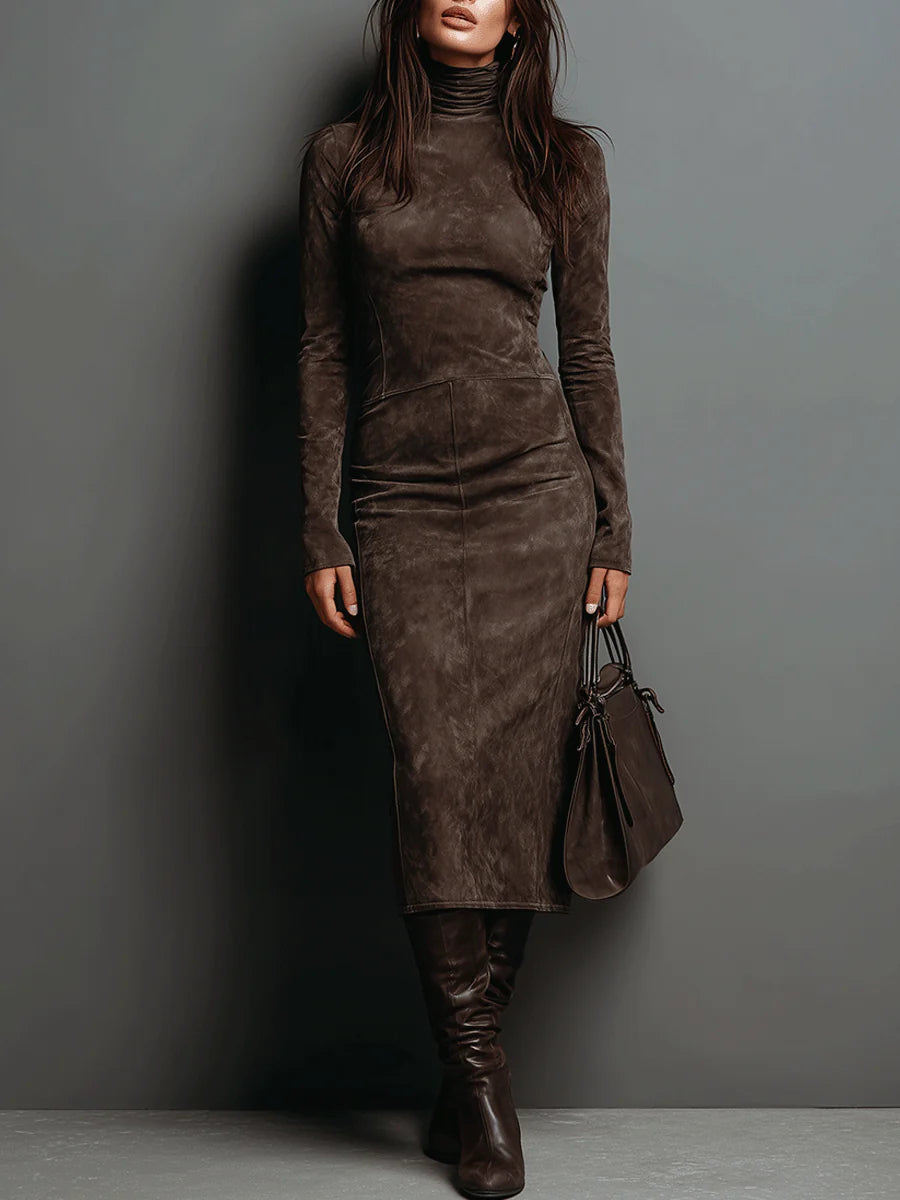 Violet | Chic High Neck Bodycon Midi Long Sleeve Dress