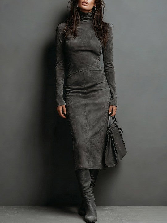 Violet | Chic High Neck Bodycon Midi Long Sleeve Dress
