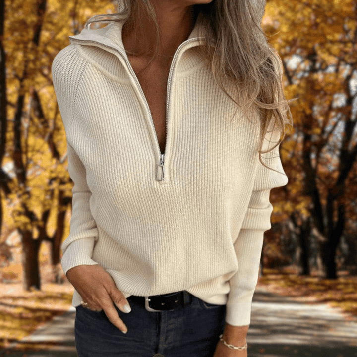 Violet | Stylish Ribbed Half-Zip Knitted Jumper