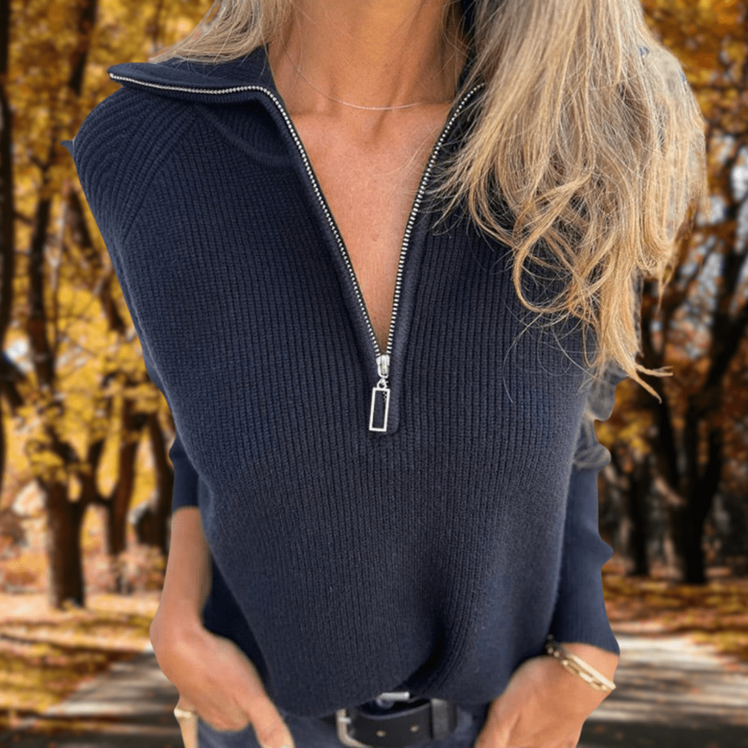 Violet | Stylish Ribbed Half-Zip Knitted Jumper