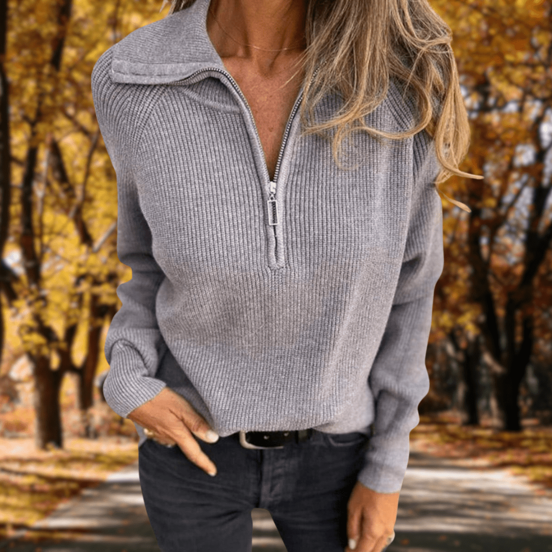 Violet | Stylish Ribbed Half-Zip Knitted Jumper