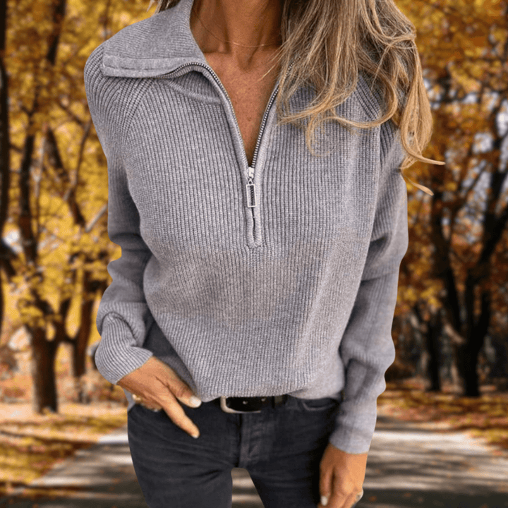 Violet | Stylish Ribbed Half-Zip Knitted Jumper