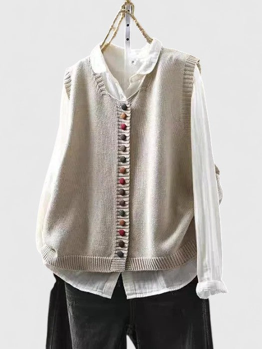 Violet | V-Neck Button-Front Knitted Vest Cardigan