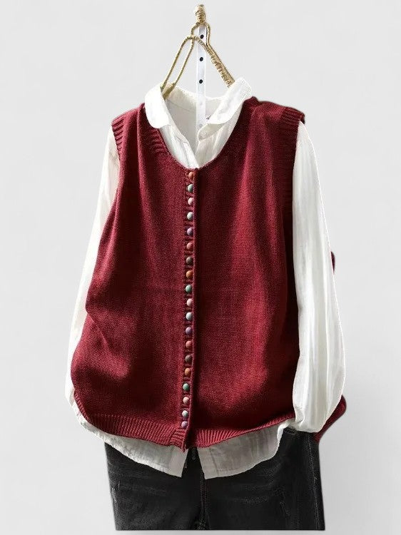 Violet | V-Neck Button-Front Knitted Vest Cardigan