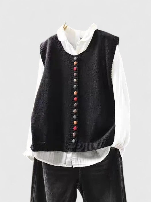 Violet | V-Neck Button-Front Knitted Vest Cardigan