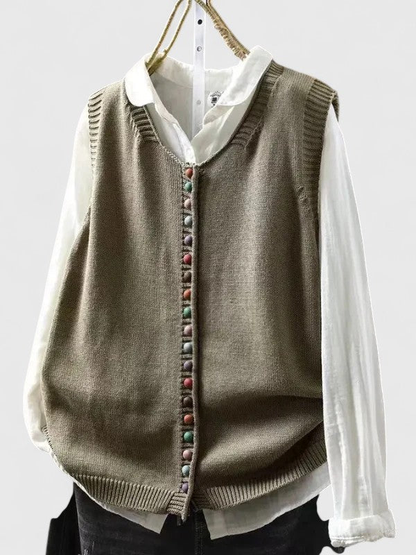 Violet | V-Neck Button-Front Knitted Vest Cardigan