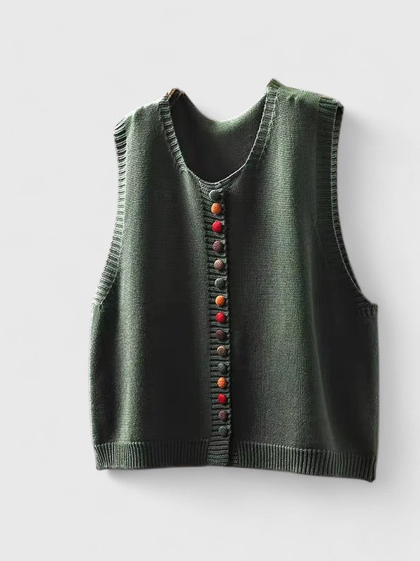 Violet | V-Neck Button-Front Knitted Vest Cardigan