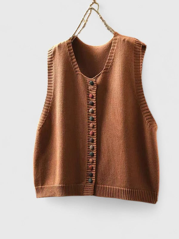 Violet | V-Neck Button-Front Knitted Vest Cardigan