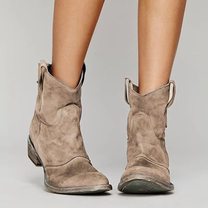 Daisy | Effortless Western Ankle Brown Boots with Block Heel