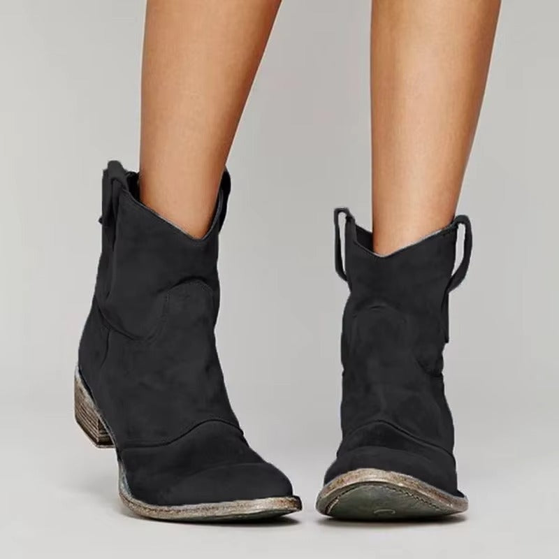 Daisy | Effortless Western Ankle Brown Boots with Block Heel
