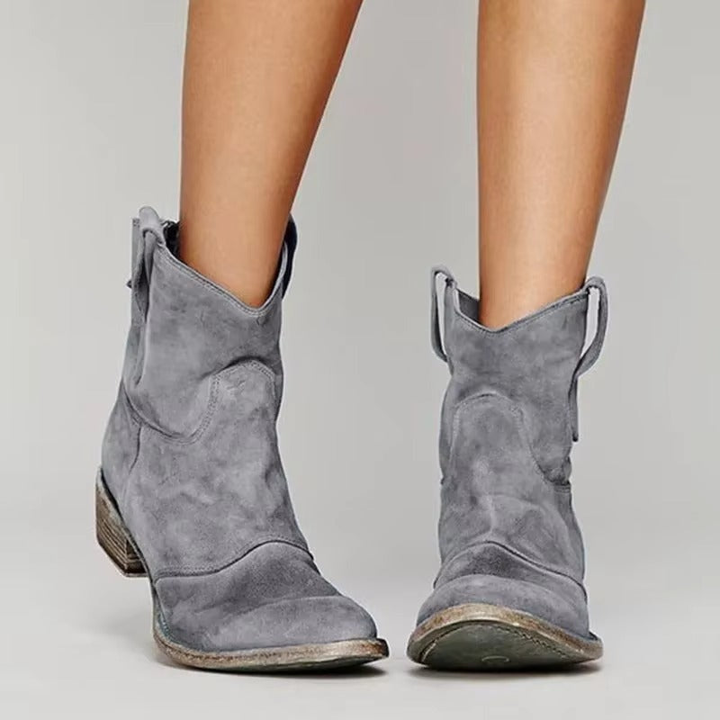 Daisy | Effortless Western Ankle Brown Boots with Block Heel