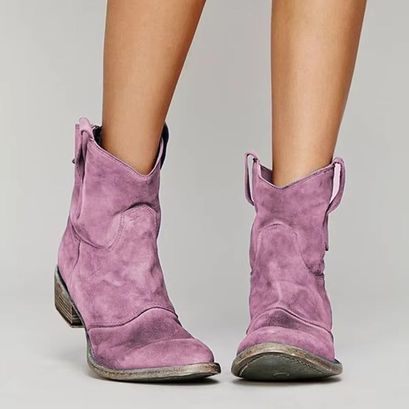 Daisy | Effortless Western Ankle Brown Boots with Block Heel