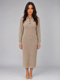 Willow | Elegant Ribbed Knit Polo Winter Dress in a Flattering Midi Fit