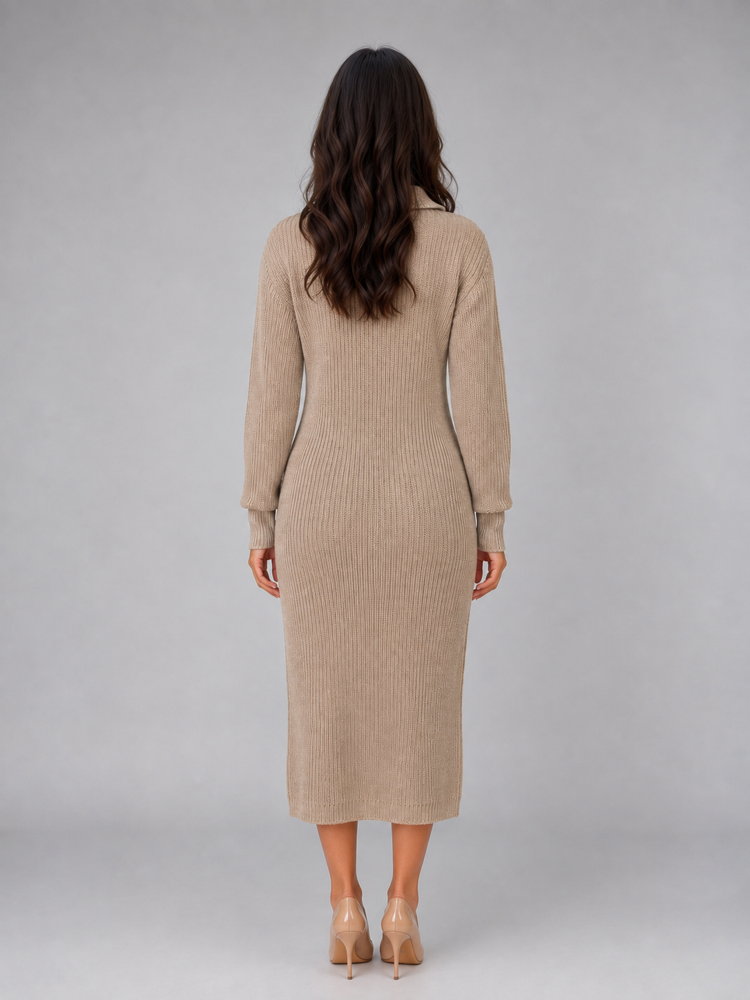 Willow | Elegant Ribbed Knit Polo Winter Dress in a Flattering Midi Fit