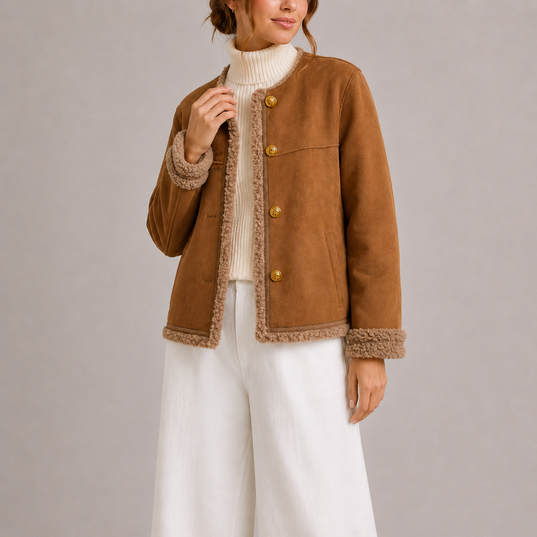 Willow | Elegant Shearling Trim Faux Fur Coat Jacket