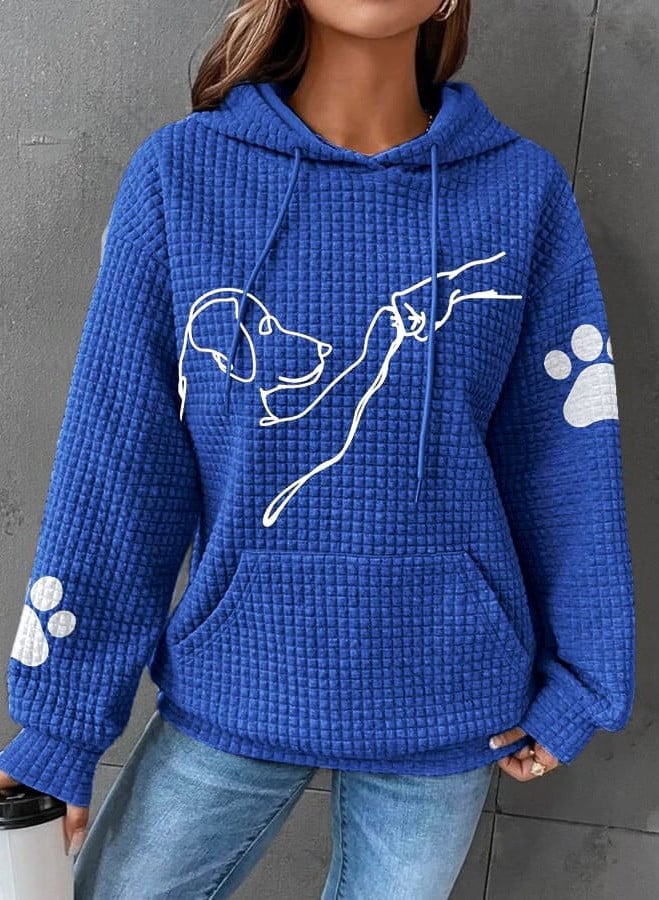 Willow | Elegant Waffle Knit Dog Print Pullover Hoodie