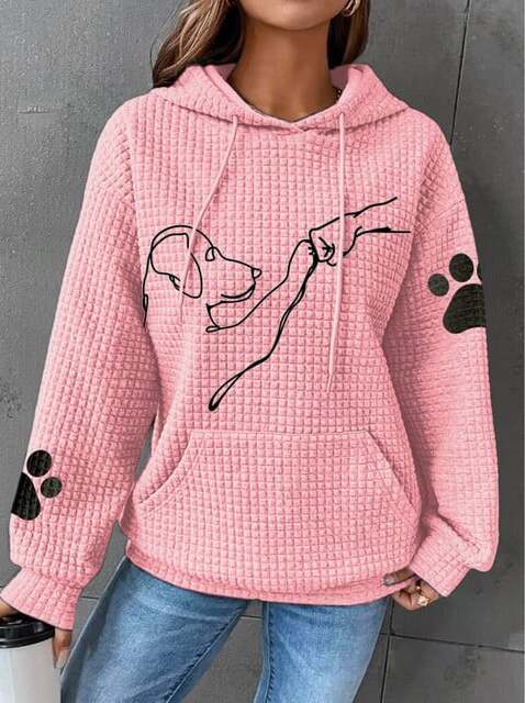 Willow | Elegant Waffle Knit Dog Print Pullover Hoodie