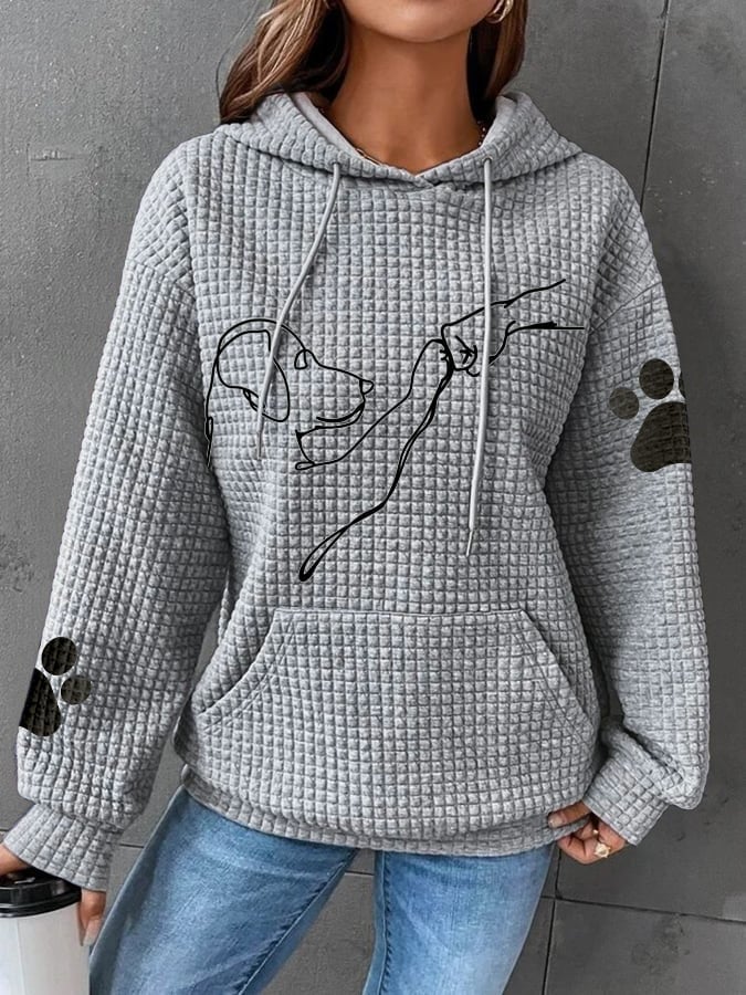 Willow | Elegant Waffle Knit Dog Print Pullover Hoodie