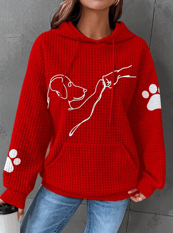 Willow | Elegant Waffle Knit Dog Print Pullover Hoodie