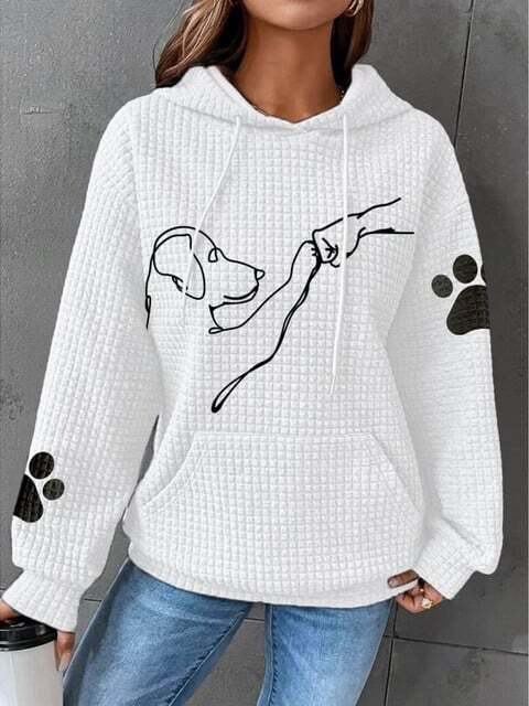 Willow | Elegant Waffle Knit Dog Print Pullover Hoodie