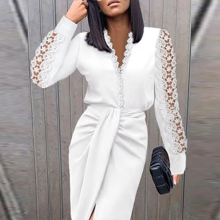 Willow | Polished Lace Sleeve V-Neck Party Dress