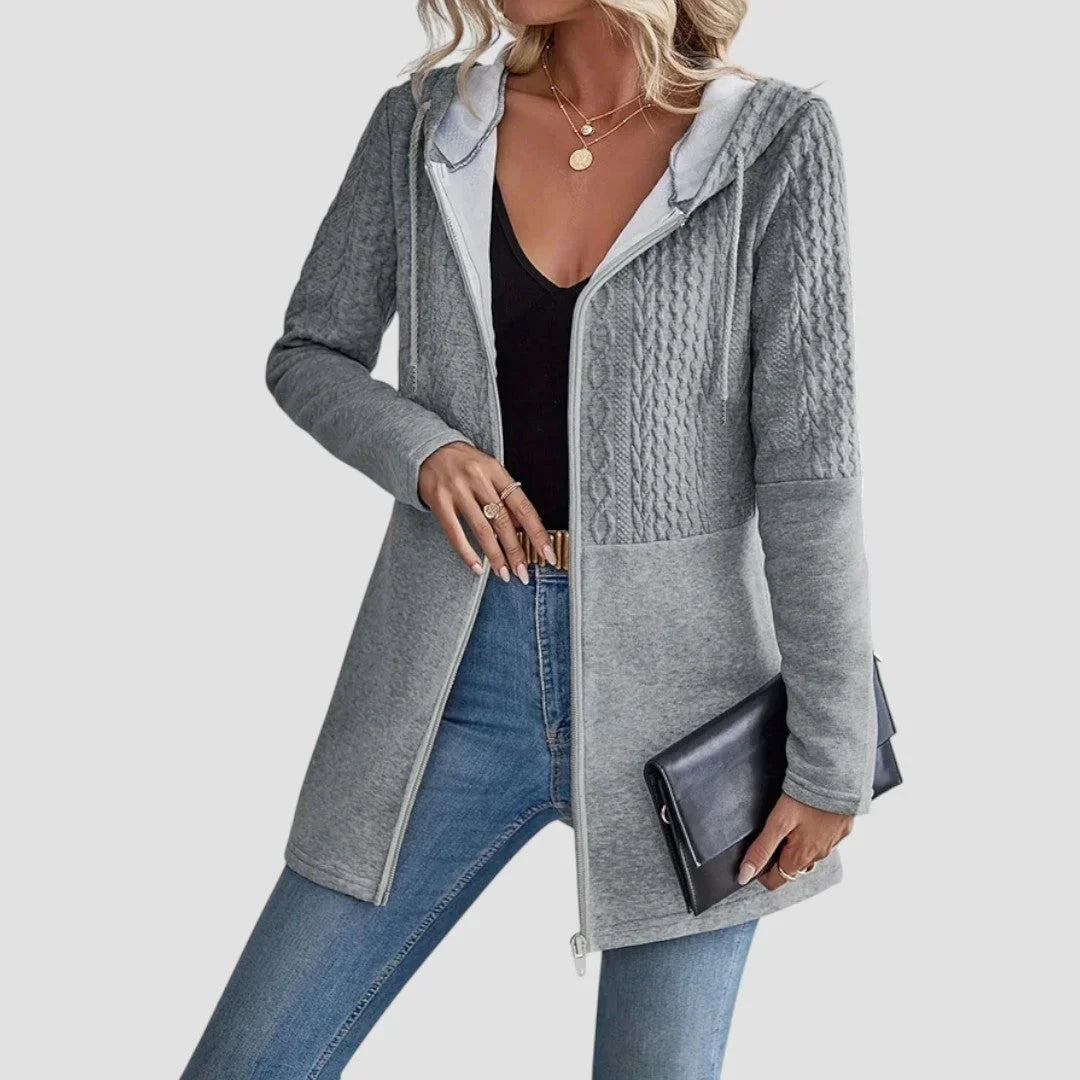 Willow | Refined Longline Cable-Knit Zip-Up Hoodie