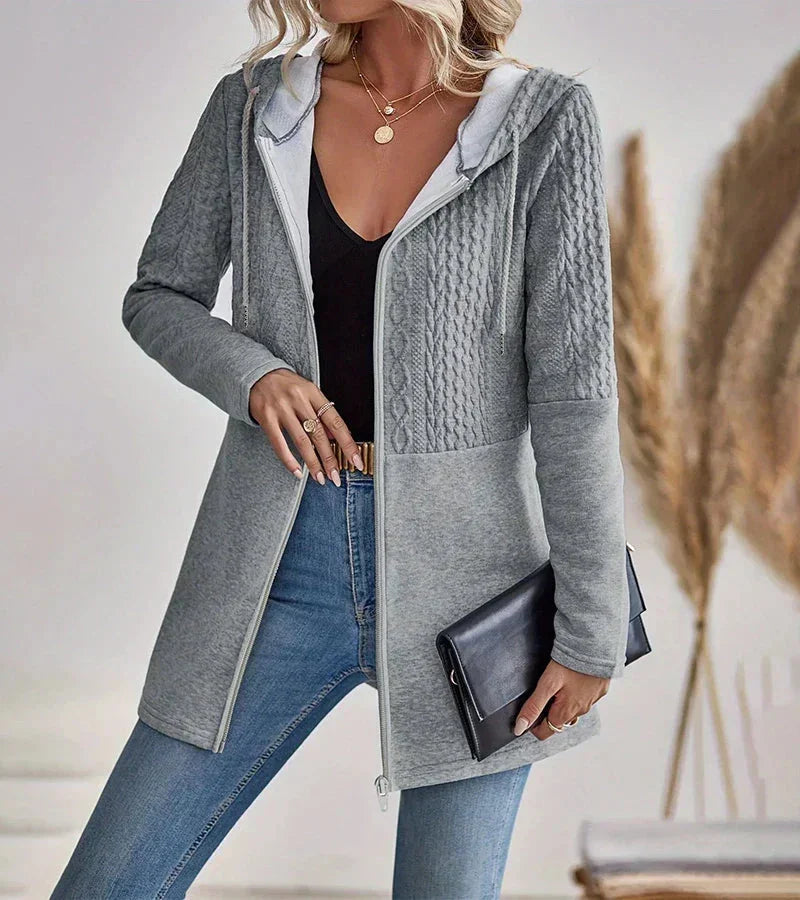 Willow | Refined Longline Cable-Knit Zip-Up Hoodie