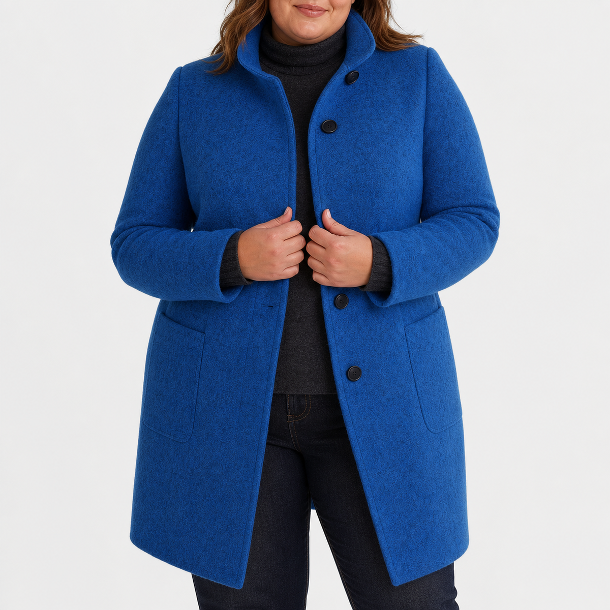 Willow | Refined Textured Plus Size Coat with Stand Collar