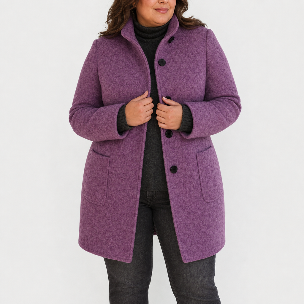 Willow | Refined Textured Plus Size Coat with Stand Collar