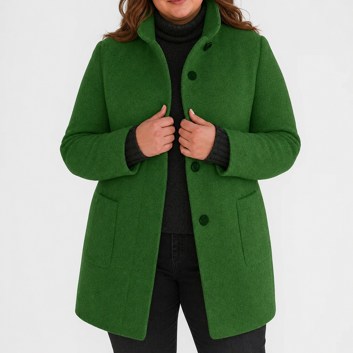 Willow | Refined Textured Plus Size Coat with Stand Collar