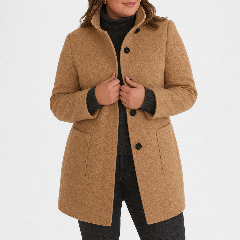 Willow | Refined Textured Plus Size Coat with Stand Collar