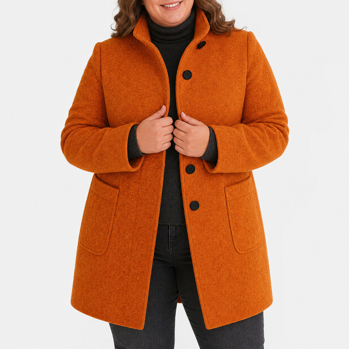 Willow | Refined Textured Plus Size Coat with Stand Collar