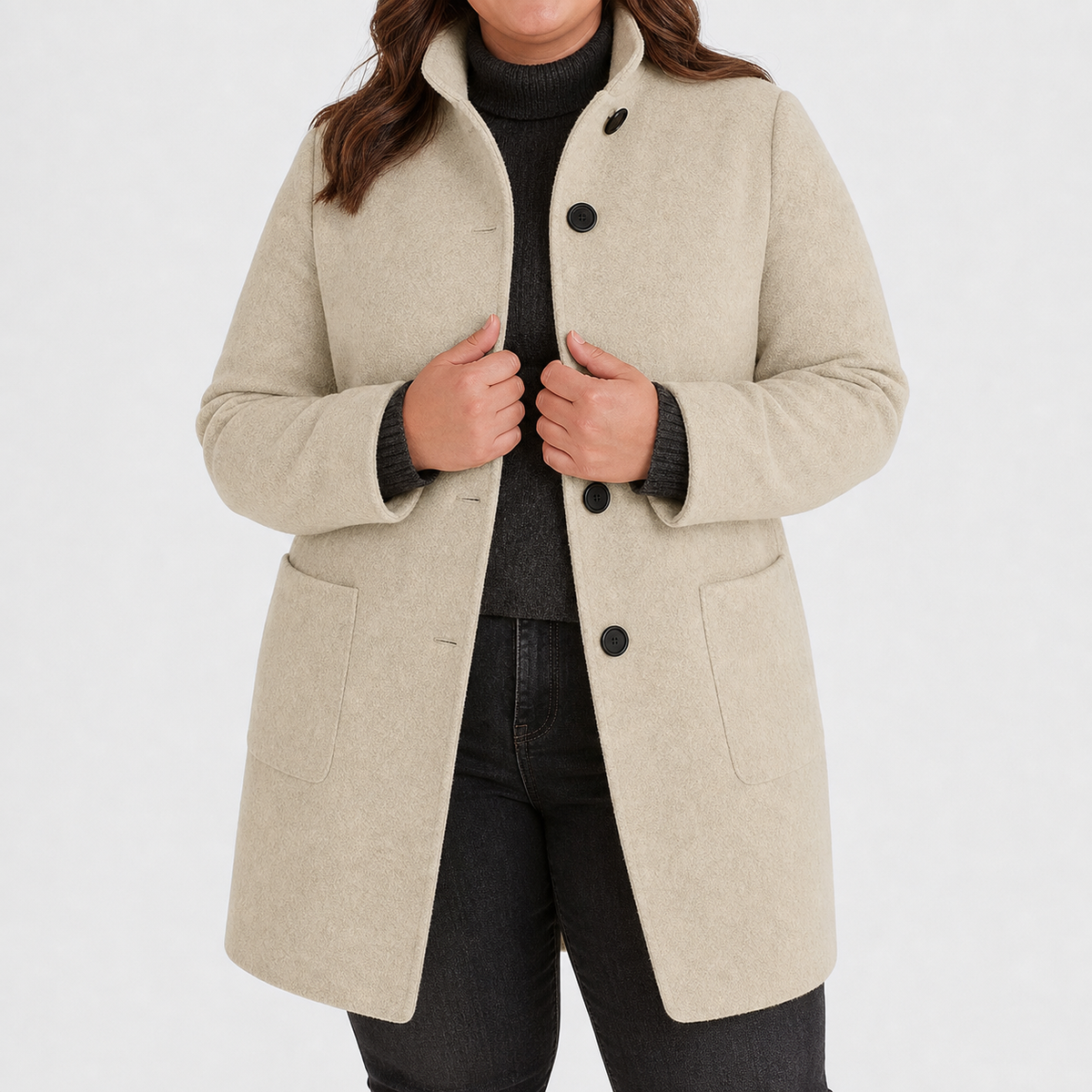 Willow | Refined Textured Plus Size Coat with Stand Collar