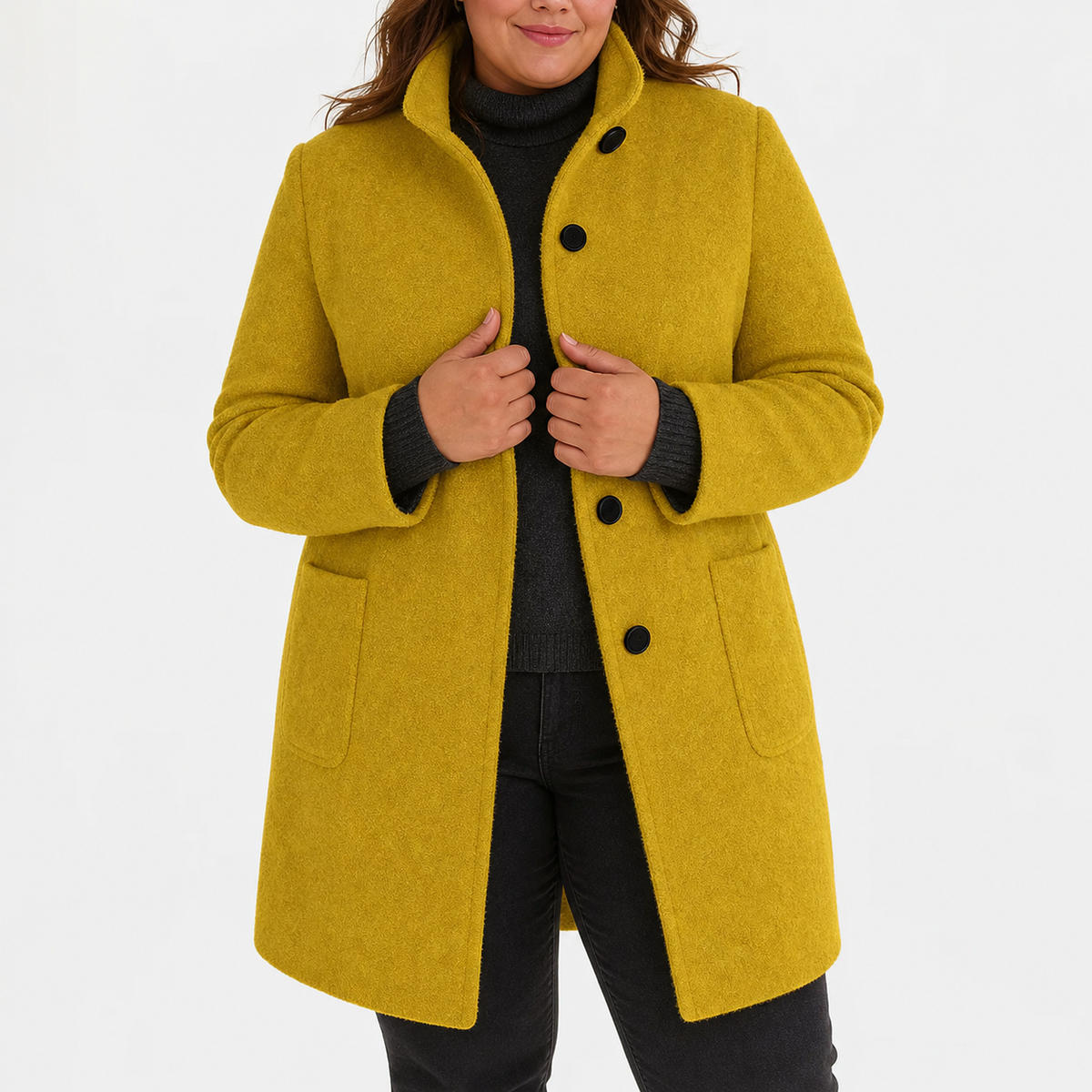Willow | Refined Textured Plus Size Coat with Stand Collar