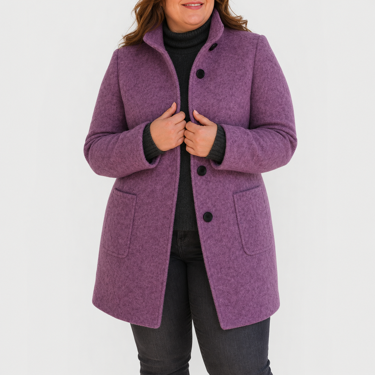 Willow | Refined Textured Plus Size Coat with Stand Collar