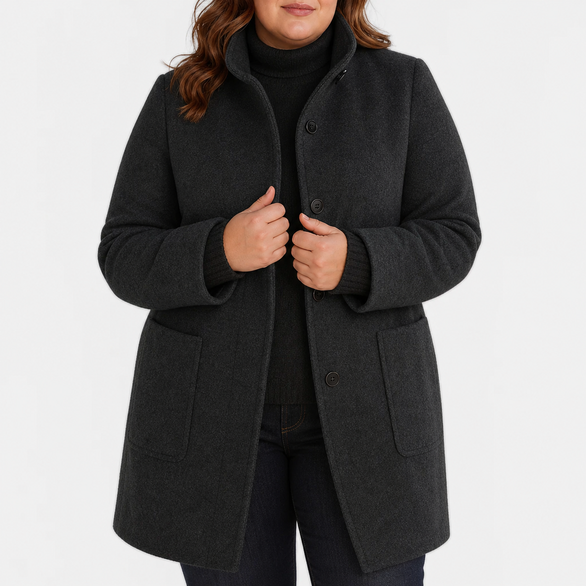 Willow | Refined Textured Plus Size Coat with Stand Collar