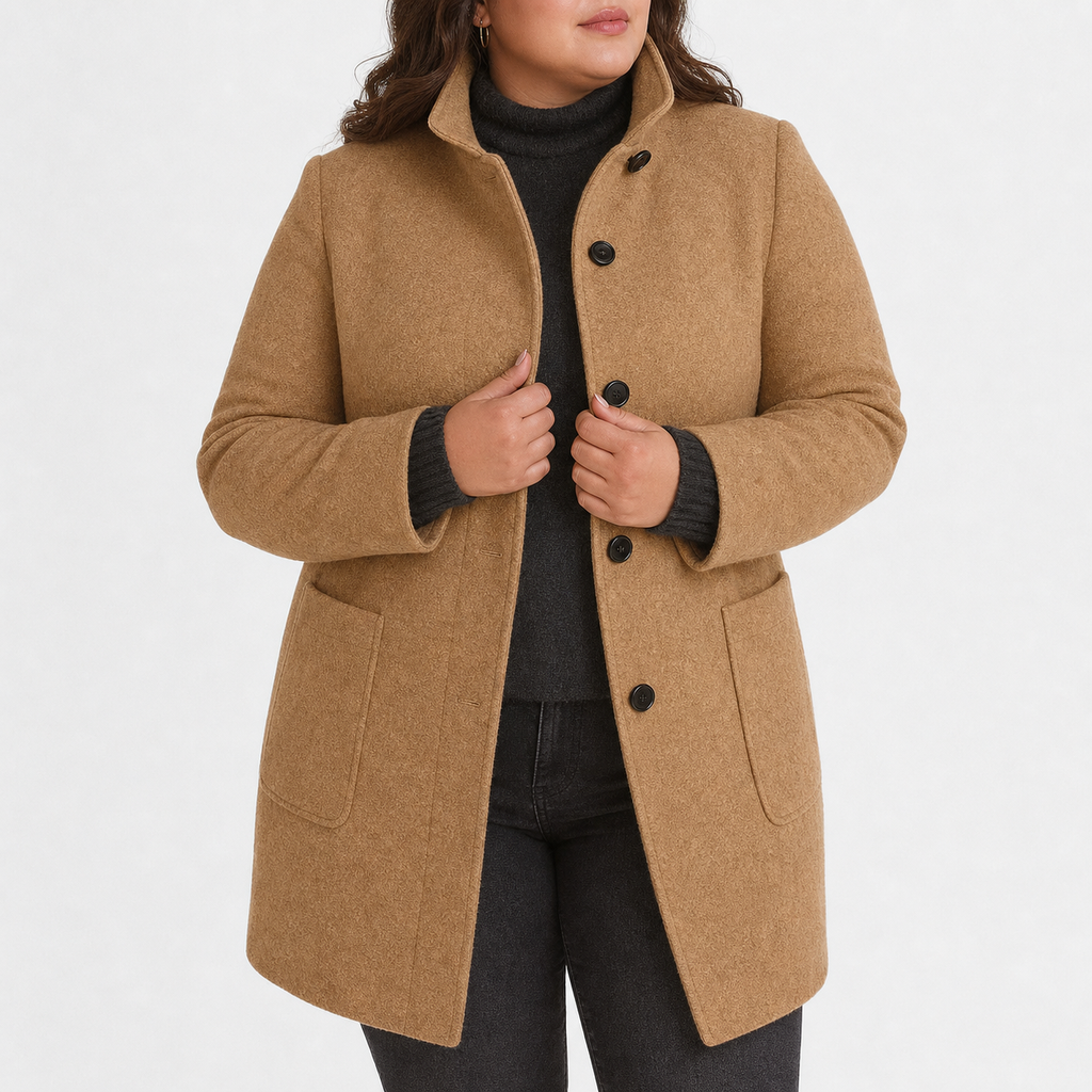 Willow | Refined Textured Plus Size Coat with Stand Collar