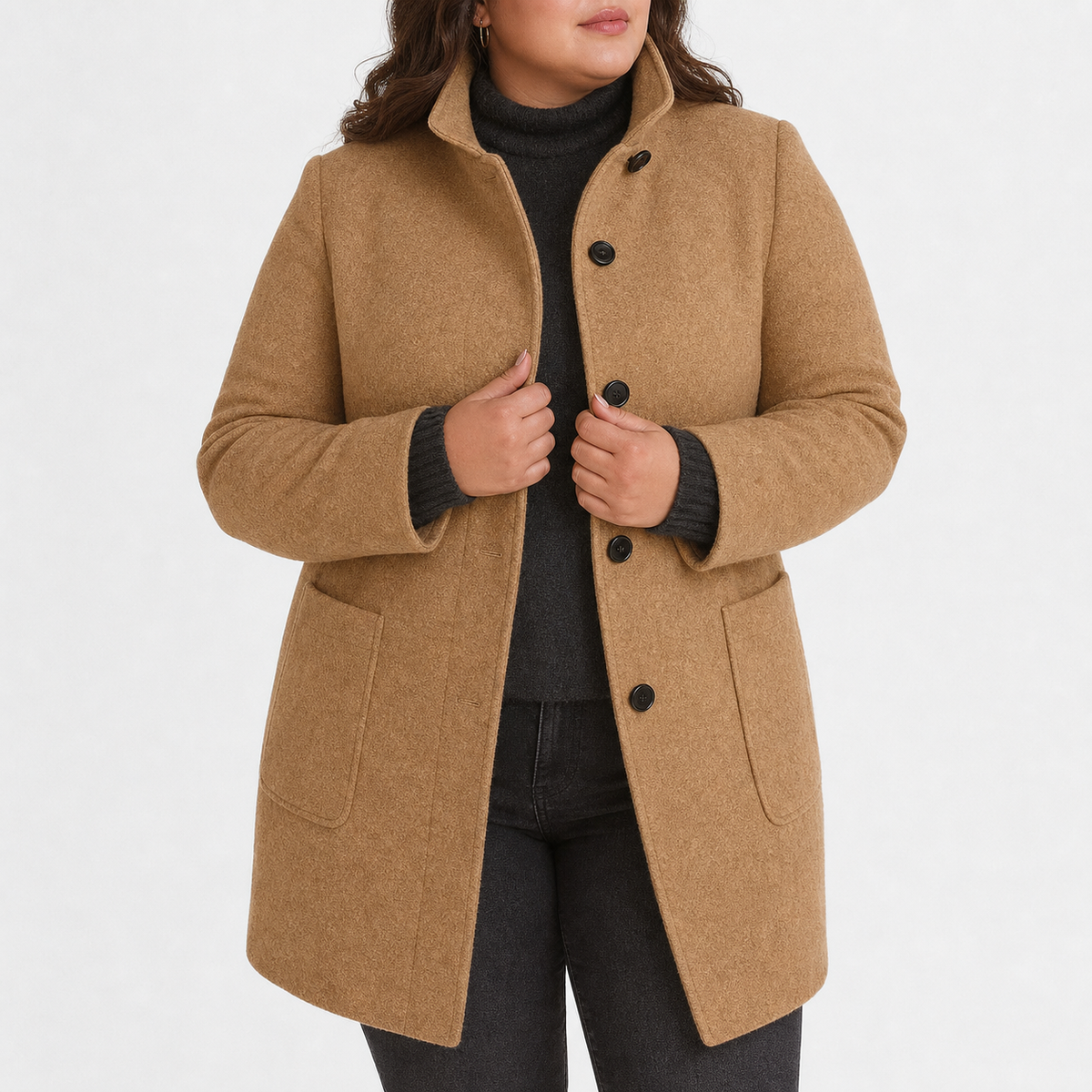Willow | Refined Textured Plus Size Coat with Stand Collar